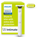 Philips Norelco OneBlade Intimate, diseñada para el cuidado del vello púbico, recorta y afeita con protección adicional para la piel, modelo QP1924/70