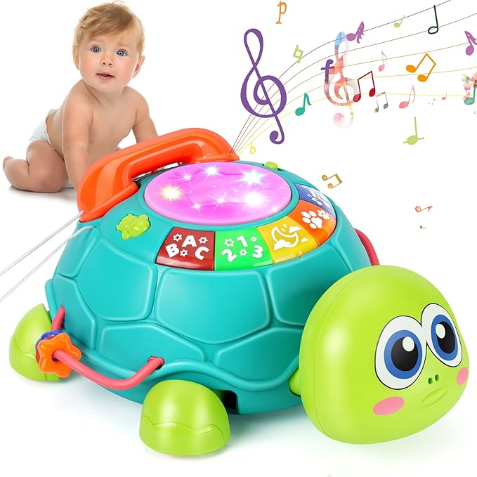 Juguetes musicales de tortuga para bebés de 6 a 12 meses, juguetes musicales con luz para bebés, juguetes para el tiempo de barriga, desarrollo, juguetes para gatear para niños de 7 8 9 10+ meses
