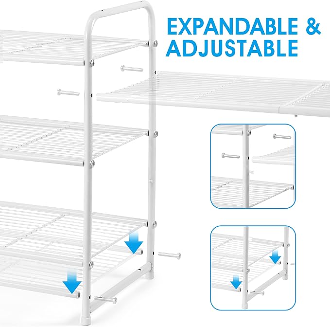 Zapatero apilable de 3 niveles, organizador de almacenamiento para estantes de zapatos, ampliable y ajustable, rejilla de alambre, color blanco