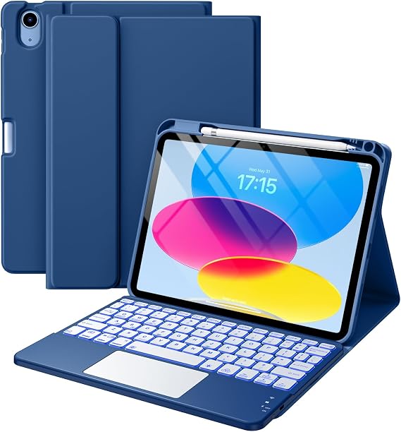 Funda compatible con iPad de 11ª y 10ª generación con teclado, funda tipo folio con soporte para lápices