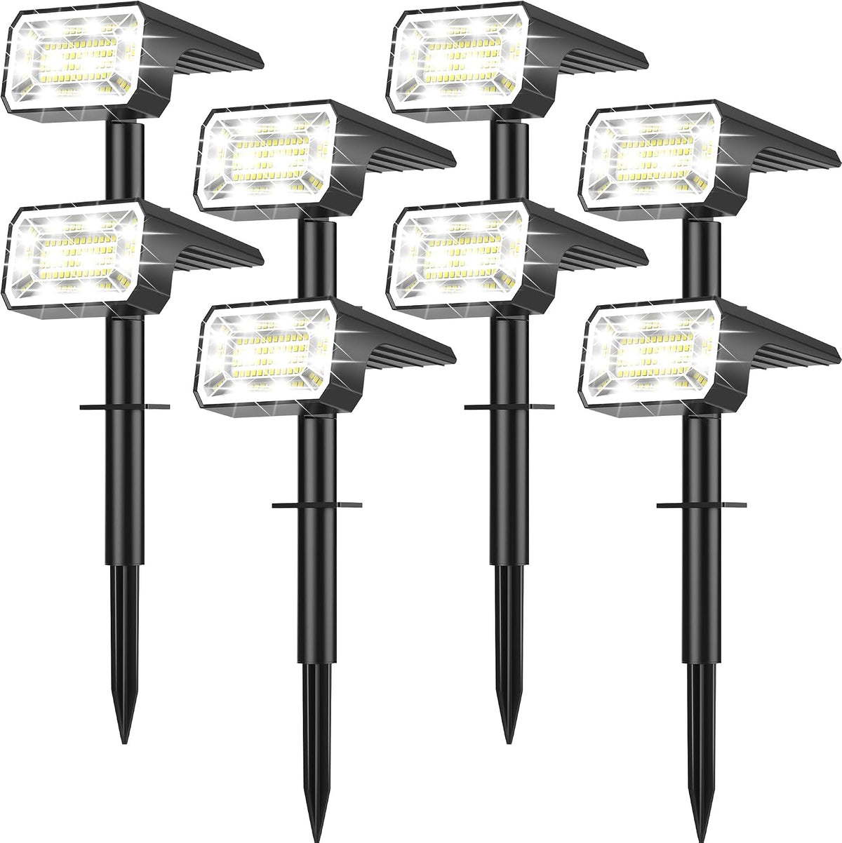 INCOMPLETO -Focos solares NACINIC para exteriores, resistentes al agua IP65, [Paquete de 8/100 LED/4 modos] Focos solares 2 en 1 para exteriores, encendido/apagado automático, focos de alta luminosidad para patio, jardín y caminos (blanco frío)