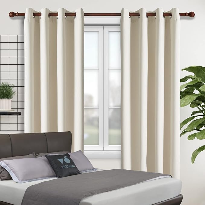 Cortinas opacas para dormitorio, con aislamiento térmico y ojales, para oscurecer la habitación, juego de 2 paneles (52 x 95 pulgadas, beige)