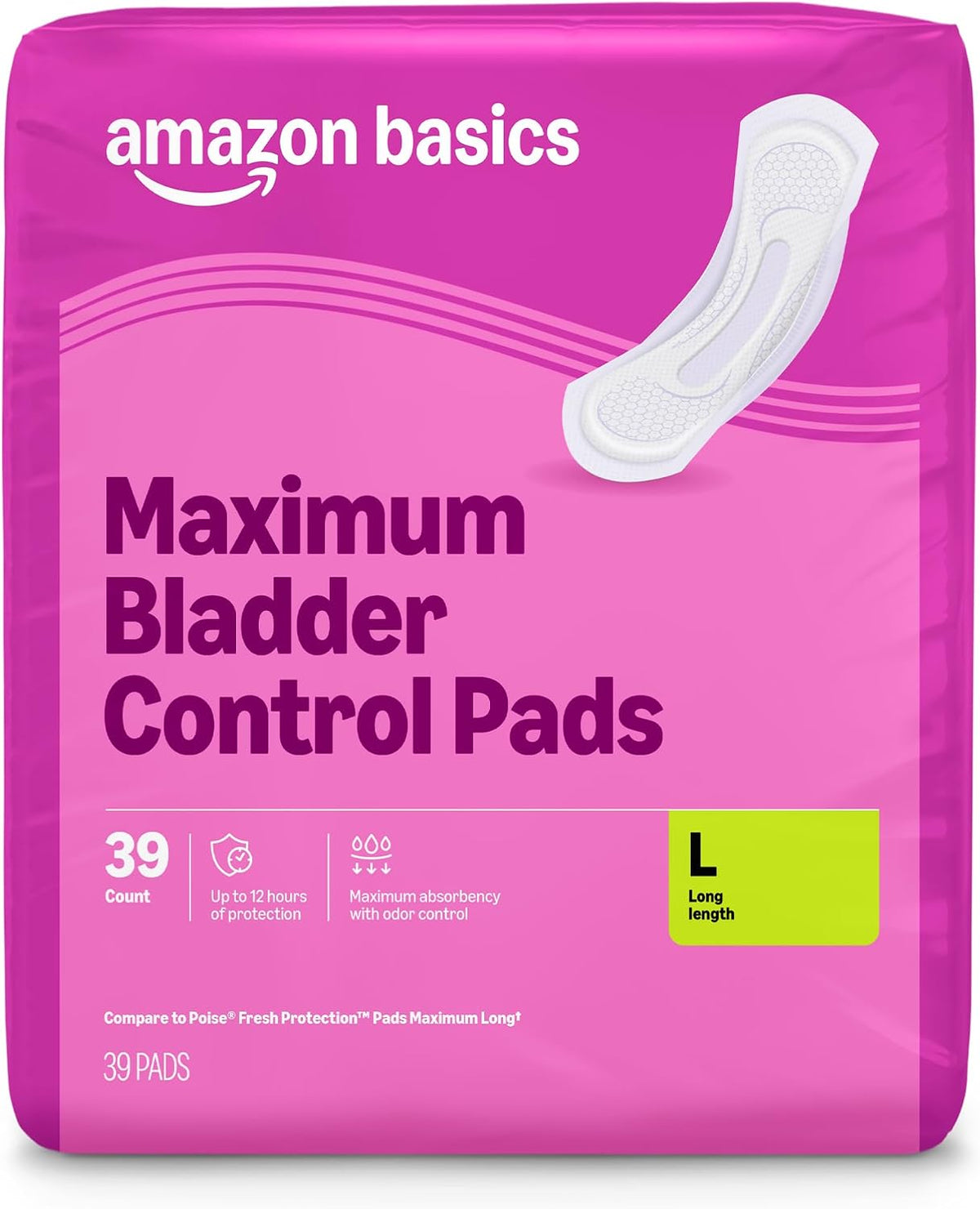 Amazon Basics Almohadillas de incontinencia para mujer, posparto, largas