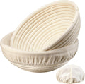 Cesta de fermentación de pan Banneton Dimpola - Juego de 2 cestas Banneton de 9 pulgadas para masa madre, cuencos redondos para fermentación, cestas y forros de ratán hechos a mano.