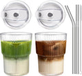 Vasos para café helado RÉΑLWÁY con tapas y popotes, juego de 2, 475 ml, vasos de plástico reutilizables resistentes, sin BPA, aptos para lavar en lavavajillas