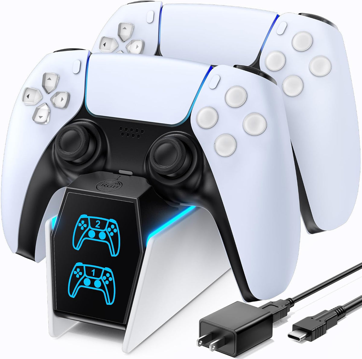 Cargador de mando OIVO para PS5 con adaptador de CA de carga rápida, soporte de carga para mando de PS5 para PlayStation 5, estación de acoplamiento de repuesto para kits de accesorios de PS5.