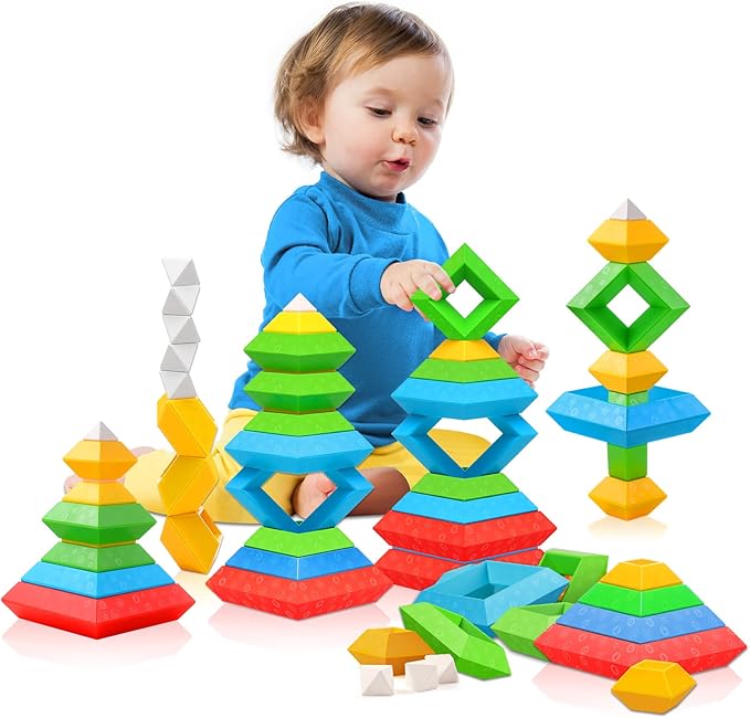 Hieoby Juguetes Montessori para niños pequeños, niños y niñas, actividades de aprendizaje preescolar, 30 piezas, bloques de construcción, apilables, juguetes educativos STEM para niños pequeños