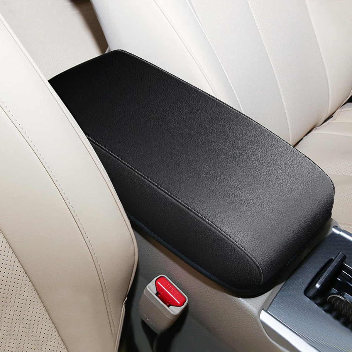 AOMSAZTO Cubiertas de Consola para Nissan Altima 2013-2018 | Cubiertas de Apoyabrazos de Cuero Negro con Costuras Negras