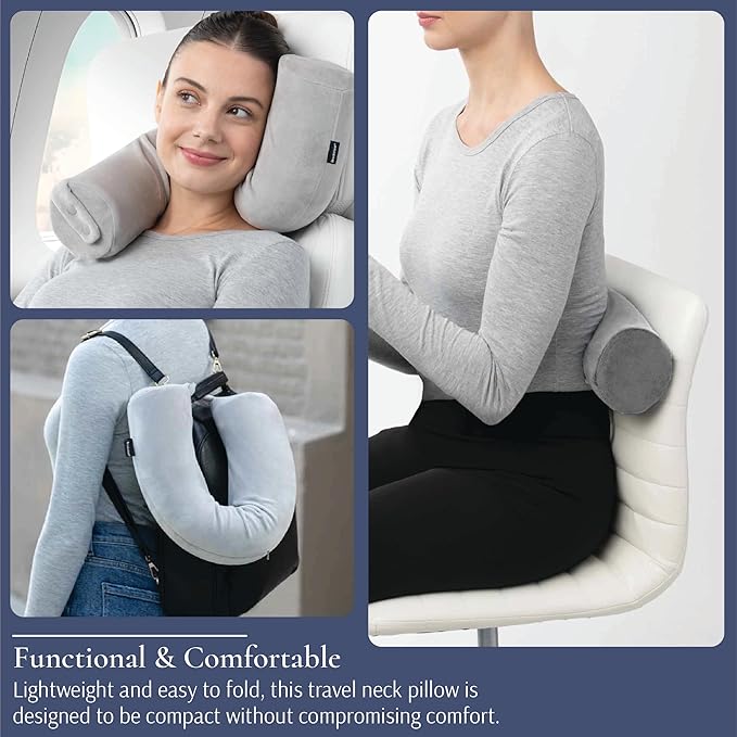 Almohada de viaje de espuma viscoelástica Twist para aviones - Almohada de viaje para el cuello para dormir - Almohada de avión para soporte del cuello, barbilla, lumbar y pierna