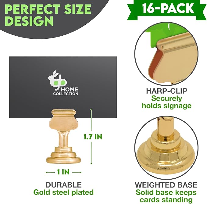 Set de 24 Soportes para Números de Mesa Dorados | Metal Premium 1.7" para Bodas y Eventos