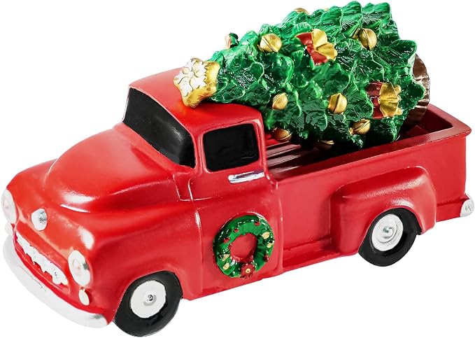Rileryan Christmas Village - Figuritas de decoración de camión rojo clásico para mini accesorios de la ciudad de la aldea de Navidad, piezas de coches, vehículos, juegos de decoraciones para el hogar