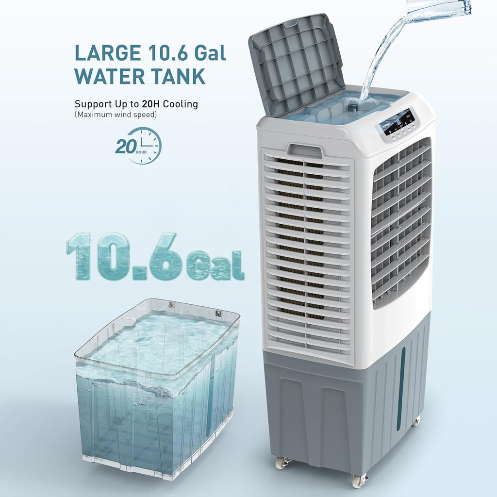3500 CFM Evaporative Air Cooler - 40" Portable Swamp Cooler with 10.6 Gal Water Tank