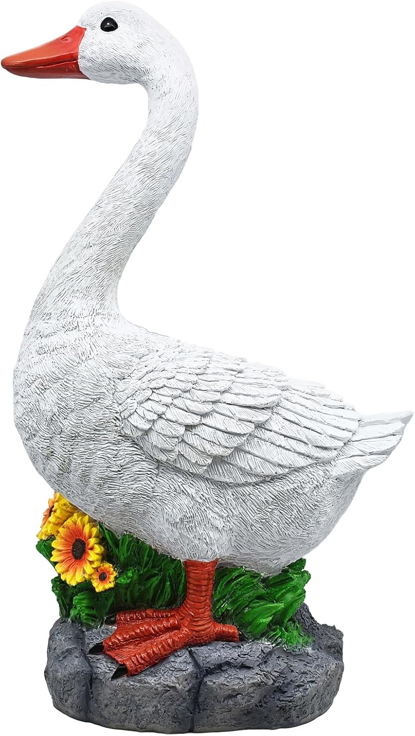 Estatua de ganso alegre para porche Clerodendrum Cygnus, gran decoración de resina para jardín, césped y patio, escultura, figura de 50 cm de alto, pato, para interiores y exteriores, de GGTown TM