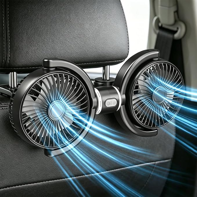 Ventiladores de refrigeración para automóvil, alimentados por USB, ventiladores para asiento trasero para niños, motor silencioso sin escobillas de 3 velocidades controladas, ventilador de asiento