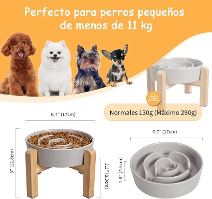 Plato Slow Feeder Cerámico para Perros Medianos y Grandes — Comedero Elevado Antideslizante Gris 8.26", Laberinto Moderno