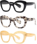 Lentes de Lectura Cat Eye JM Pack de 3 con Filtro Luz Azul para Mujer - Bisagra de Resorte y Almohadilla Nasal