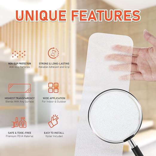 Tiras Antideslizantes para Escaleras 6"x24" Transparentes | Pack 15 Unidades Pre-Cortadas | Interior y Exterior | Seguras para Adultos Mayores, Niños y Mascotas