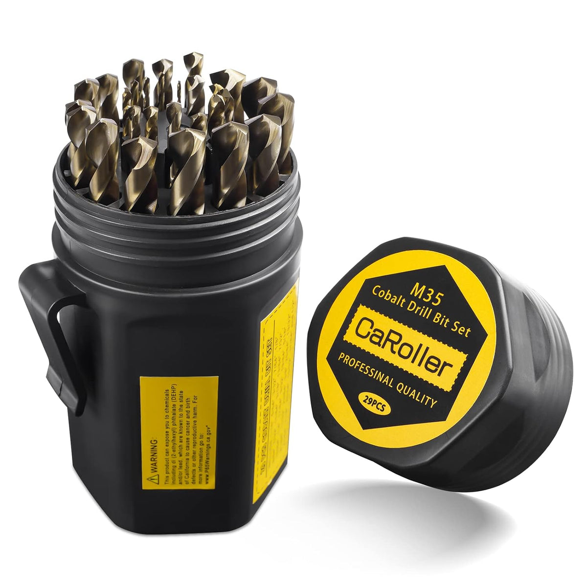 USADO-Set de Brocas de Cobalto CaRoller 29 Piezas | Acero M35 al Cobalto para Metal, Madera y Plastico | Vastago Redondo con Estuche Tipo Copa