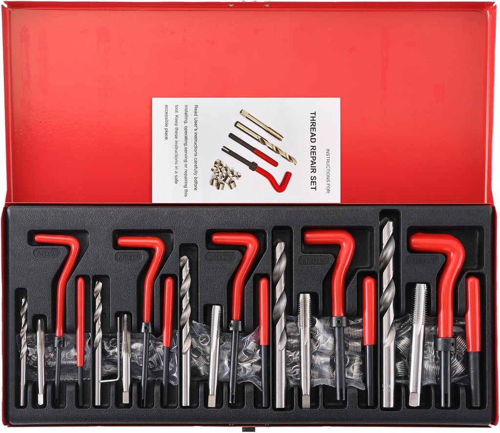 Kit Reparación de Roscas Métricas Acymner 131 Piezas | Brocas HSS Helicoil M5 M6 M8 M10 M12 | Herramienta Automotriz Profesional | 1 Set