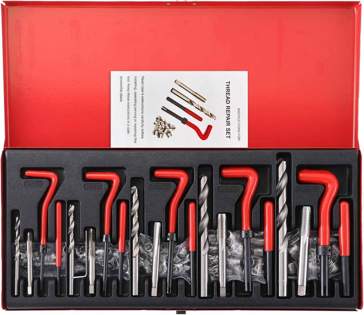 Kit Reparación de Roscas Métricas Acymner 131 Piezas | Brocas HSS Helicoil M5 M6 M8 M10 M12 | Herramienta Automotriz Profesional | 1 Set