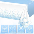 Set de 8 Manteles Desechables Blanco y Azul con Lunares Dorados 54x108" | Fiestas y Eventos