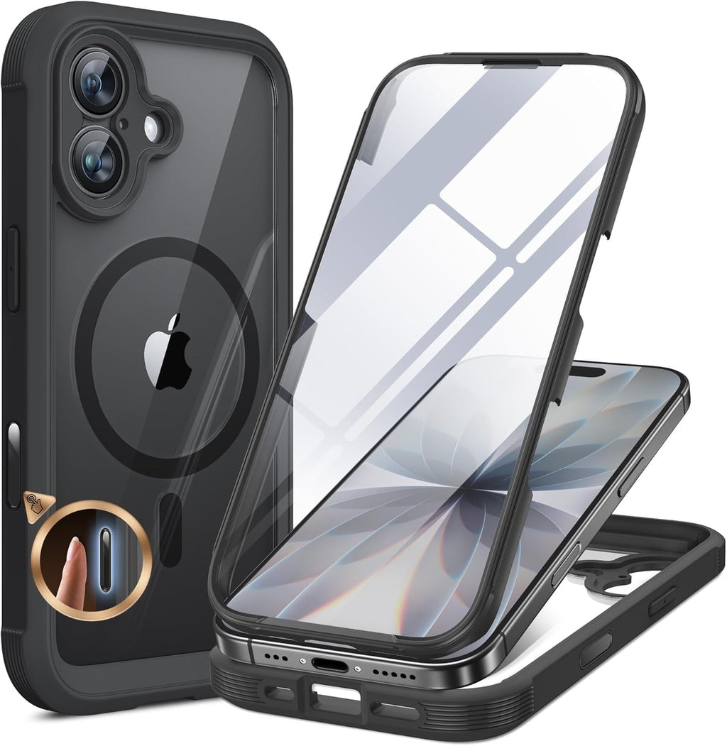 Funda Miracase para iPhone 17 – Protección Militar, Bumper Completo, Protector Pantalla Cristal, Compatible MagSafe, Negro