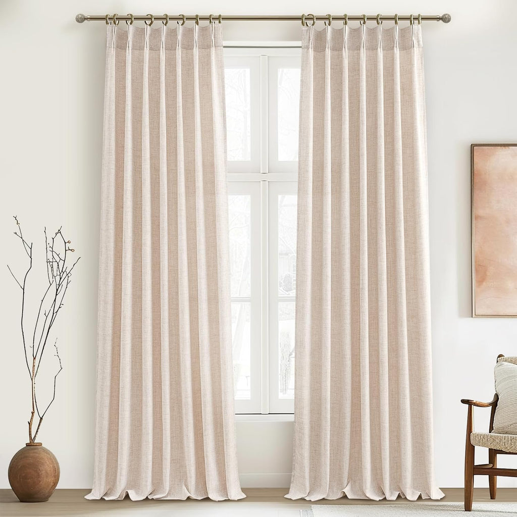 Cortinas altas de tela estilo granja para sala de estar alta, plisadas, semitransparentes, de 120 pulgadas de largo/10 pies, juego de 2 paneles con gancho, aspecto de lino, con volantes que filtran la luz, ancho 40 x largo 120 