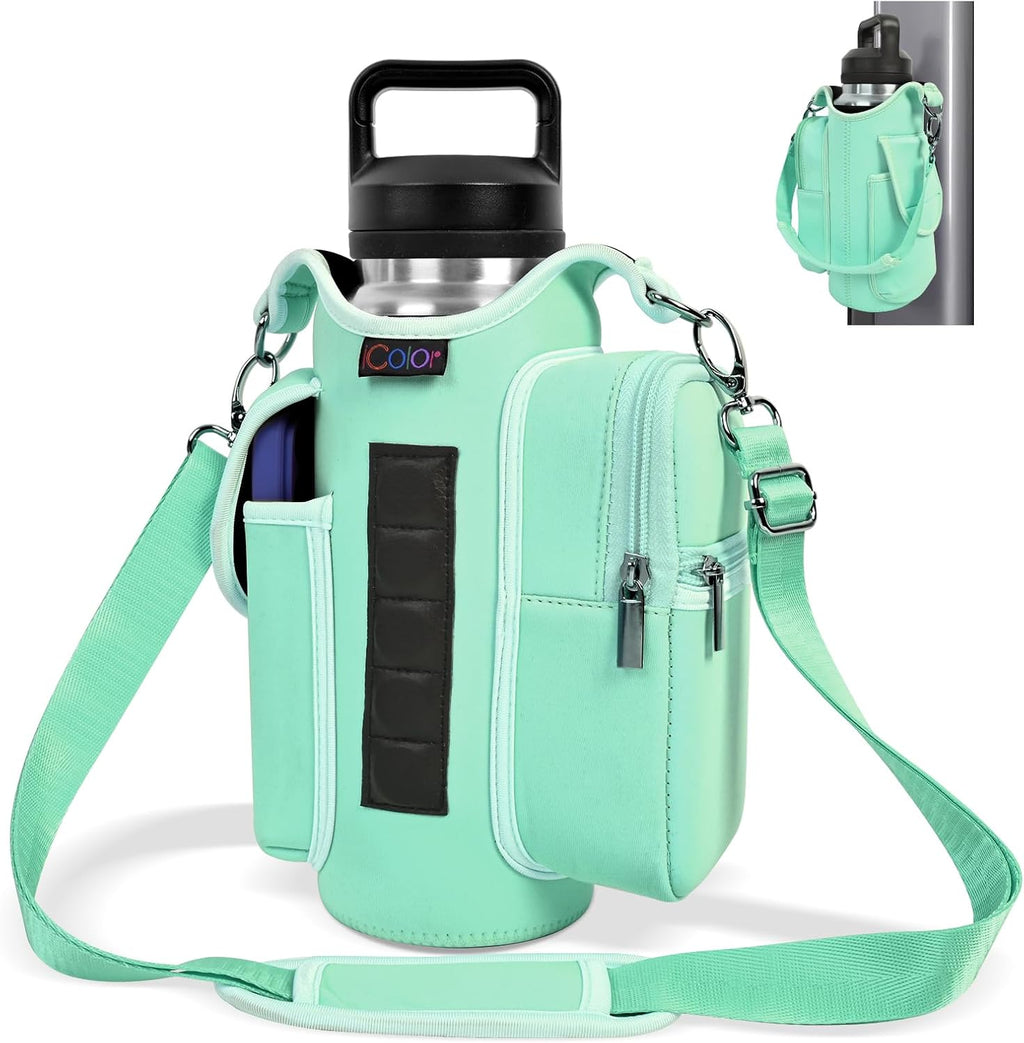 icolor Magnetic Gym Bag Water Bottle Carrier Holder with Phone Pockets & Shoulder Strap,5 Built-in Magnets Gym Bottle Pouch Sleeve,Magnetic Bag Gym Accessories Organizer for Men Women