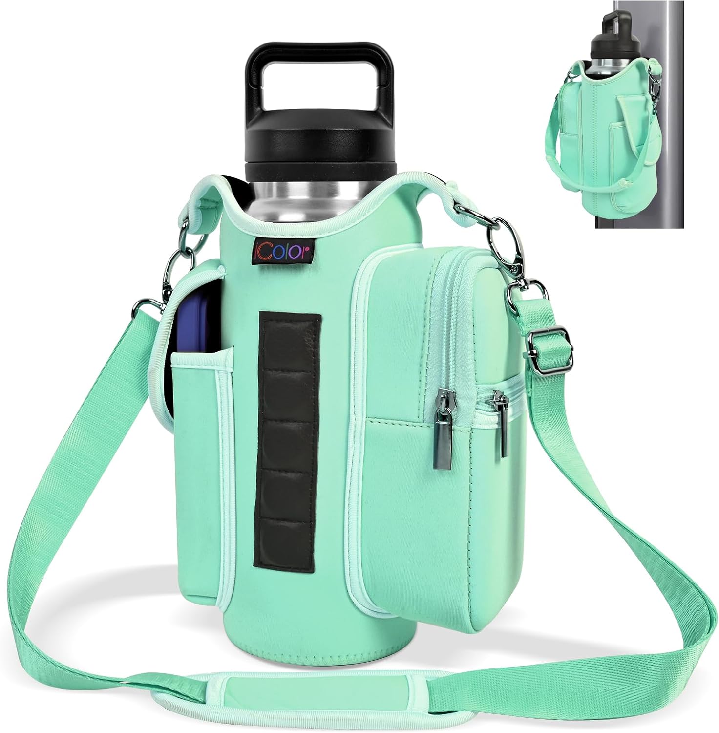 icolor Magnetic Gym Bag Water Bottle Carrier Holder with Phone Pockets & Shoulder Strap,5 Built-in Magnets Gym Bottle Pouch Sleeve,Magnetic Bag Gym Accessories Organizer for Men Women