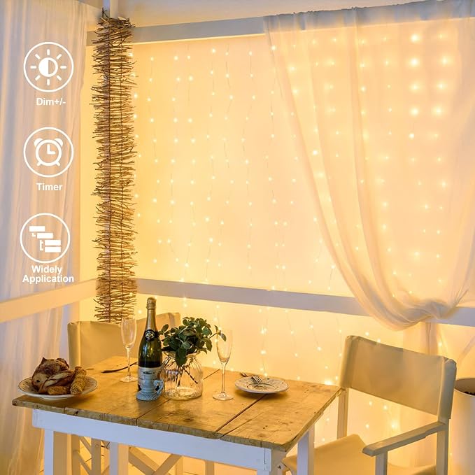 Luces Cortina LED echosari 600 LEDs 20x10 Pies – Doble Color Blanco Cálido y Multicolor | Exterior