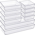 Criusia Organizadores de Cajón 10 Piezas Plástico Transparente | 3 Tamaños Versátiles | Bandejas para Maquillaje y Cocina