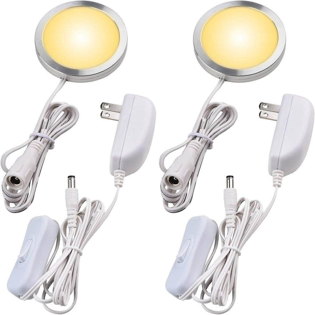 Lvyinyin Pack de 2 Lámparas LED para Bajo Gabinetes de Cocina – 120V, Enchufe Directo, Luz Blanca, Interruptor en Línea