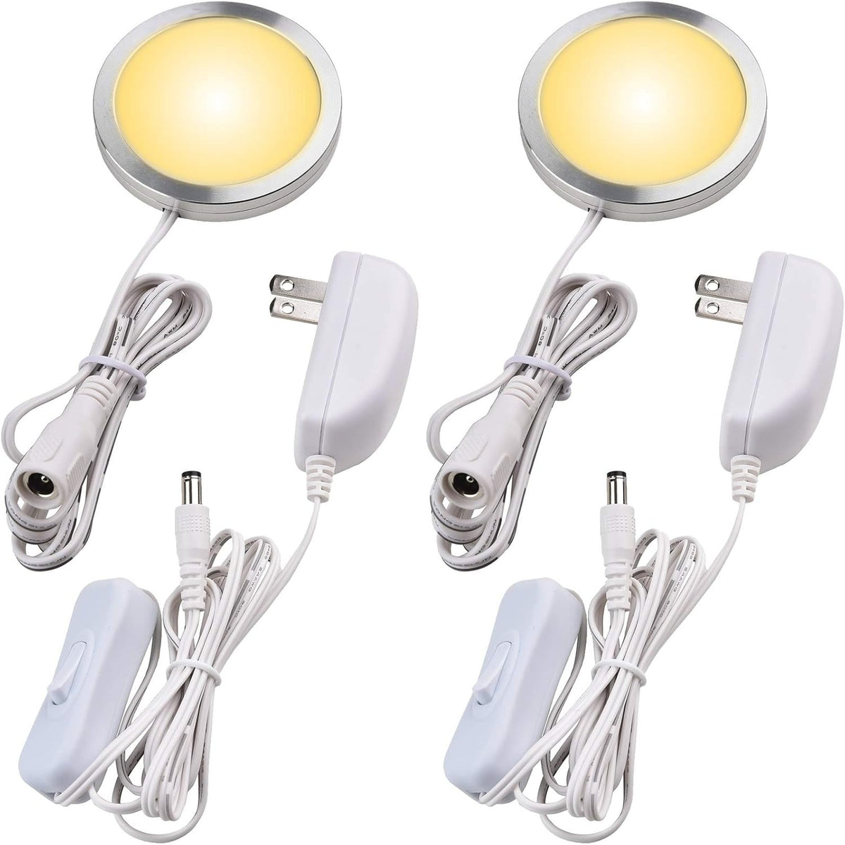 Lvyinyin Pack de 2 Lámparas LED para Bajo Gabinetes de Cocina – 120V, Enchufe Directo, Luz Blanca, Interruptor en Línea