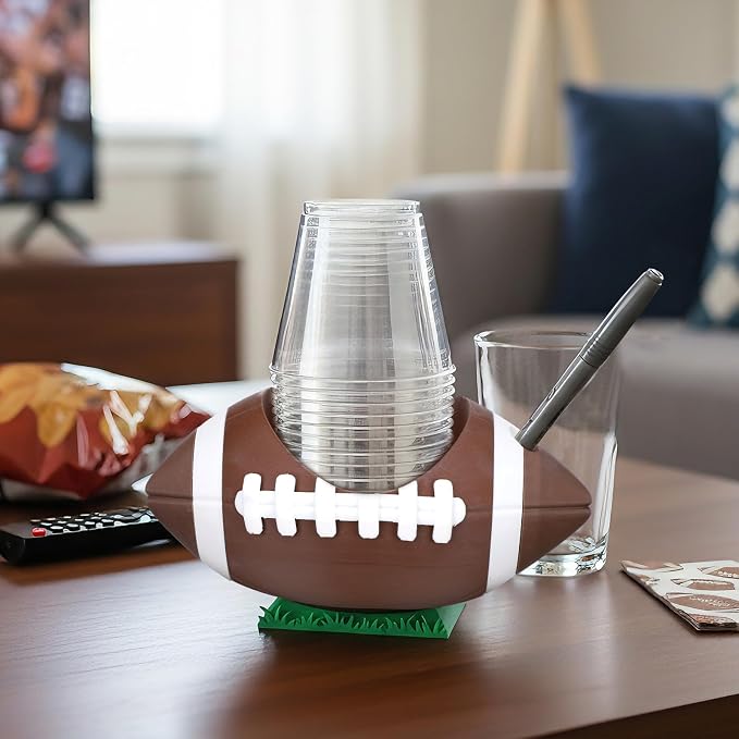 Soporte para tazas de fiesta de fútbol con ranura para marcador, decoraciones de fiesta de fútbol, soporte desechable para vasos de bebida