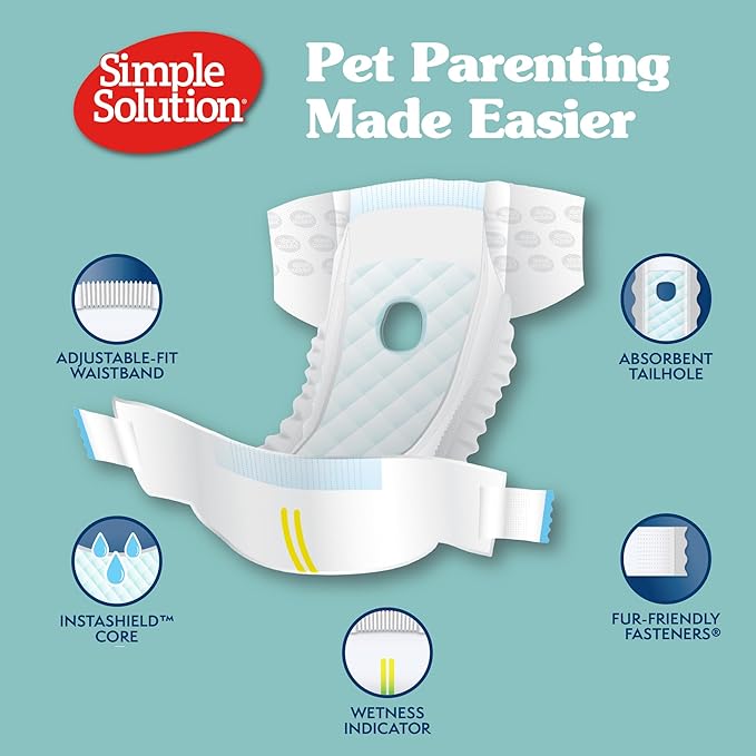 Simple Solution Pañales desechables para perros, pañales para perros hembras, entrenamiento para cachorros, protección contra incontinencia y ciclo de calor, pañales medianos para perros