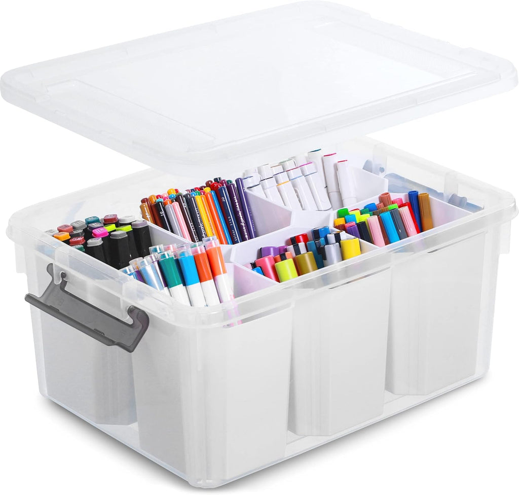 Citylife Contenedores de almacenamiento de plástico de 17 cuartos de galón, caja de almacenamiento transparente con tapas, contenedores de almacenamiento apilables multiusos para organizar herramientas, manualidades, crayones