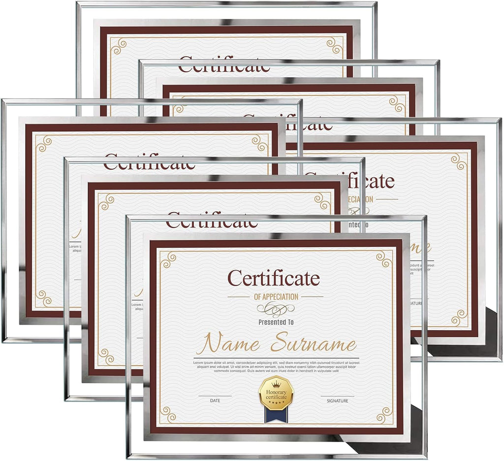 Juego de 6 marcos para certificados Schliersee de 8.5 x 11 pulgadas, marcos de fotos de vidrio de 8.5 x 11 pulgadas para certificados, documentos, diplomas, títulos y premios.