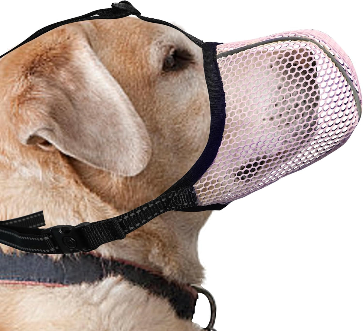 Bozal rosa para perros JOYPAWS, transpirable y suave para perros grandes que previene ladridos, mordiscos y masticación excesiva. Bozal tipo cesta reflectante y ajustable con malla de aire para Doberman, rosa XL.