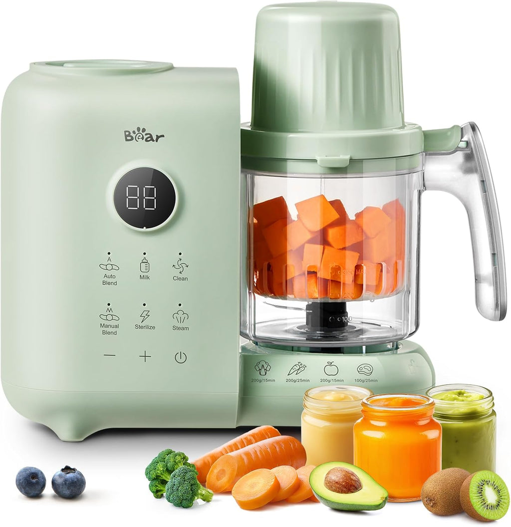 Bear Procesador de Comida para Bebe | Cestas de Vapor Doble Capa 18.5 oz, Un Solo Paso | Cocina, Licua y Esteriliza Papillas Caseras, Libre de BPA