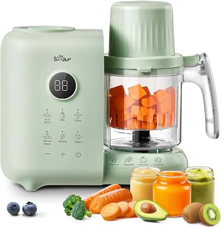 Vaporera Bear 6 en 1 con batidora, procesador de alimentos premium para bebés, cocción al vapor, agitación automática