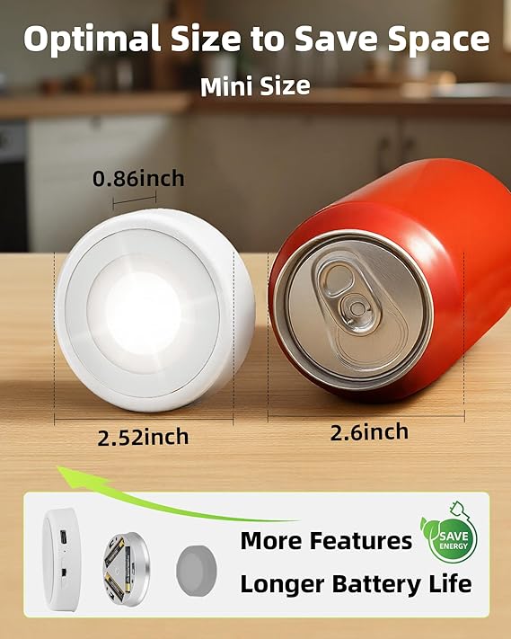 EZVALO Luces LED Puck, 50 Lúmenes, Luz Táctil, Mini Luz de Toque de 2.5'', Lámpara de Toque Recargable Adhesiva, 3 Temperaturas de Color, Luces Inalámbricas Bajo Gabinete, Ideal para Cocina, Closet
