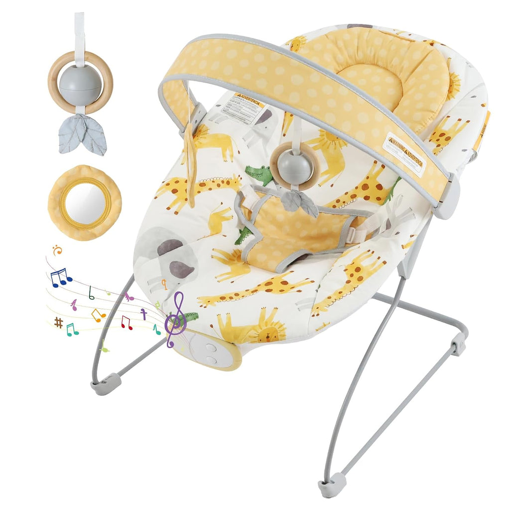Silla Mecedora Portatil para Bebe con 8 Melodias | 3 Niveles de Vibracion y Volumen Ajustable | Plegable con Arnes de Seguridad para 0-6 Meses, BR2405