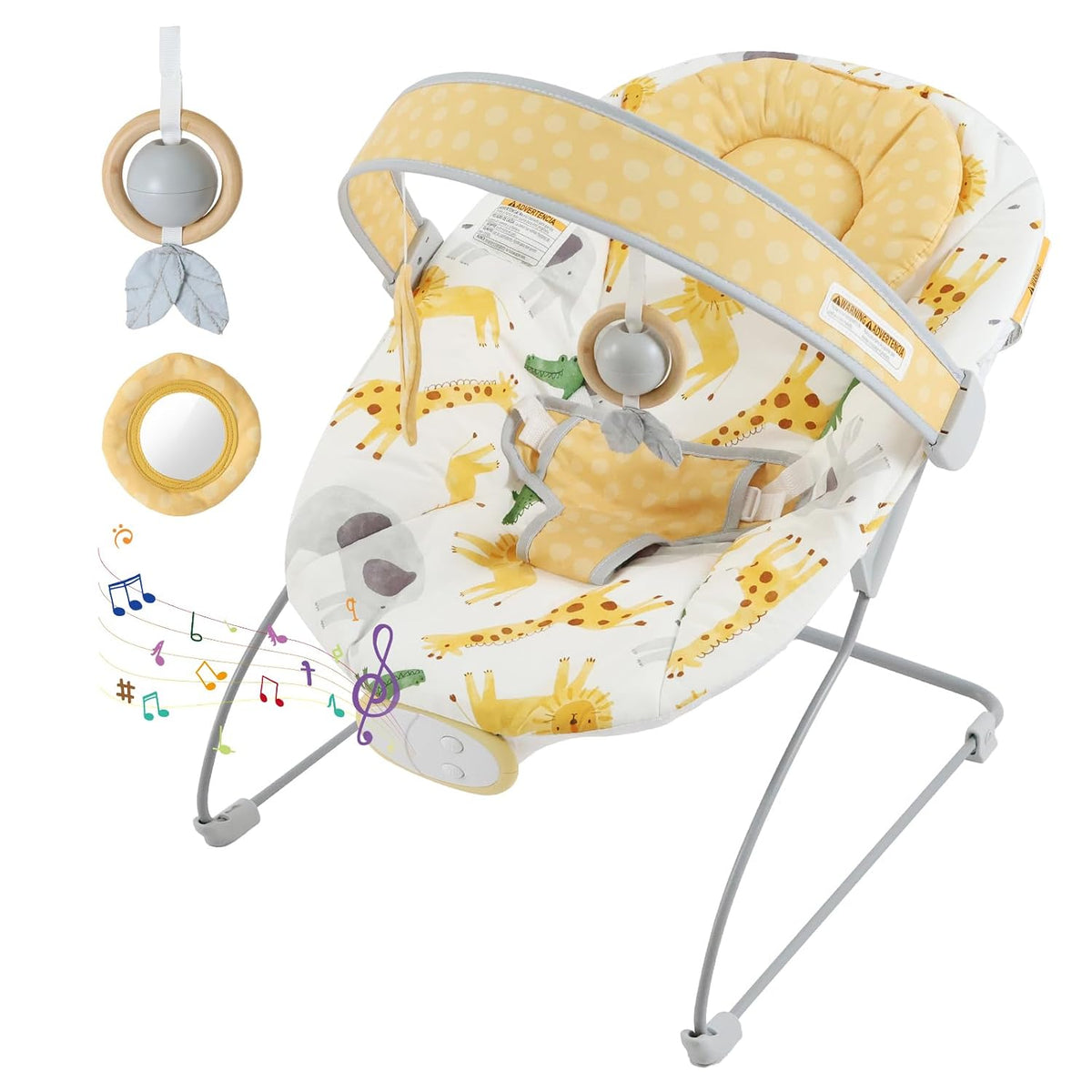 Silla Mecedora Portatil para Bebe con 8 Melodias | 3 Niveles de Vibracion y Volumen Ajustable | Plegable con Arnes de Seguridad para 0-6 Meses, BR2405