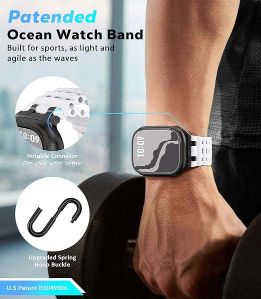 Correa Ocean compatible con Apple Watch Ultra 3/2/1 de 49 mm, S11/S10 de 46 mm, 9/8/7 de 45 mm, SE3/SE2/SE/6/5/4 de 44 mm, 3/2/1 de 42 mm, correa deportiva con conector metálico para hombre y mujer.