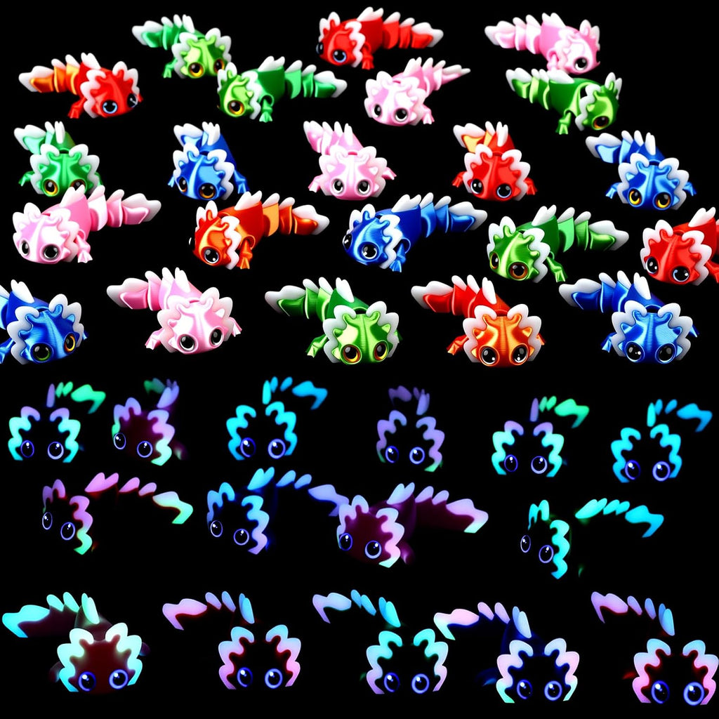 Figuras de ajolotes impresas en 3D con efecto degradado que brillan en la oscuridad de Soulchen, mini regalos sensoriales para fiestas de graduación y cumpleaños, figuras de animales diminutas (20 piezas).