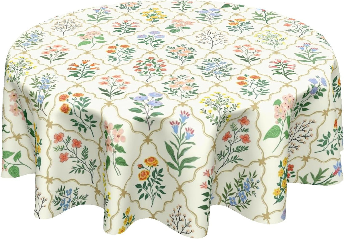 Mantel redondo floral primaveral ABSOP, mantel circular de flores silvestres de 178 cm (70 pulgadas), color beige, estilo rústico vintage, lavable, poliéster, para interiores, ideal para el hogar, la cocina, el comedor y la decoración de fiestas.