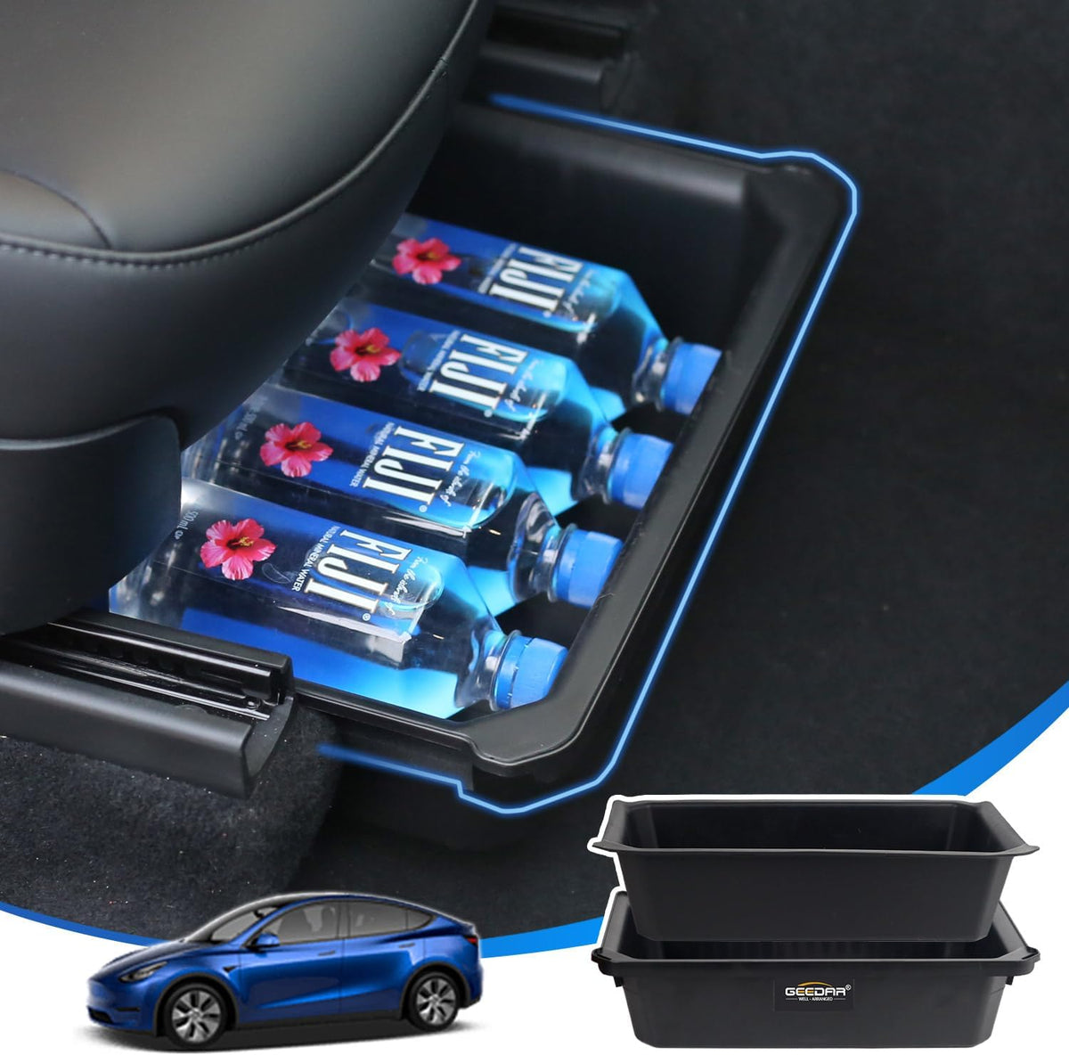 (USADO) Caja Organizadora GEEDAR bajo el Asiento para Tesla Model Y | ABS + TPE Doble Capa Oculta | Lavable | Accesorios Tesla Model Y 2021-2024 | 1 Pieza