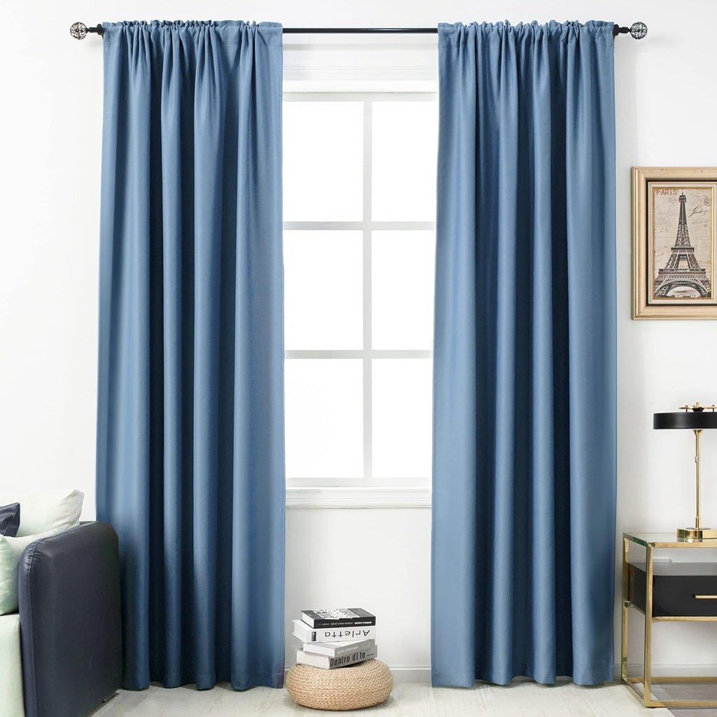 DUALIFE Dusty Blue Blackout Curtains for Bedroom - 84 Inch Length Rod Pocket Thermal Insulated Noise Reducing Energy Saving Curtains for Living Room Set of 2 Panels (Light Dusty Blue 54x84)