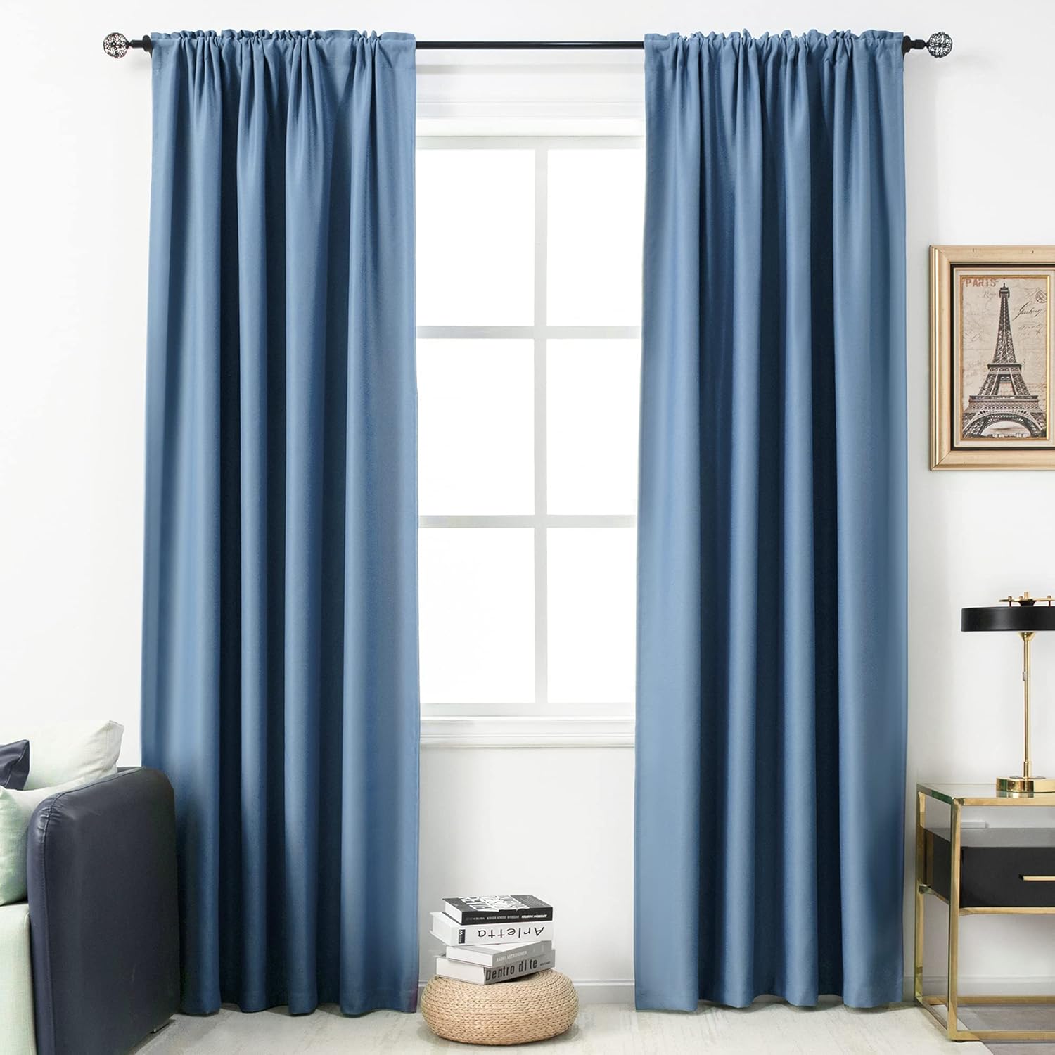 DUALIFE Dusty Blue Blackout Curtains for Bedroom - 84 Inch Length Rod Pocket Thermal Insulated Noise Reducing Energy Saving Curtains for Living Room Set of 2 Panels (Light Dusty Blue 54x84)