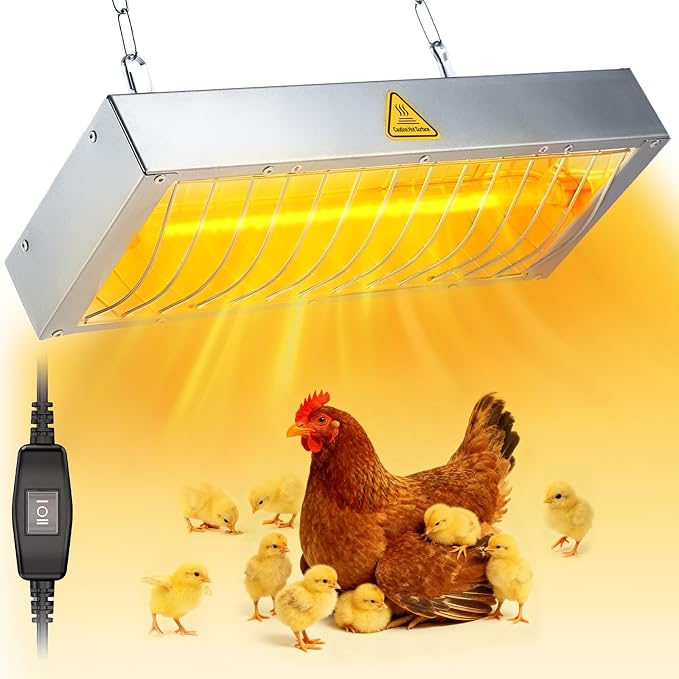 Calefactor para Gallinero 600W — Lámpara de Calor para Gallinas y Mascotas, 2 Niveles de Calefacción